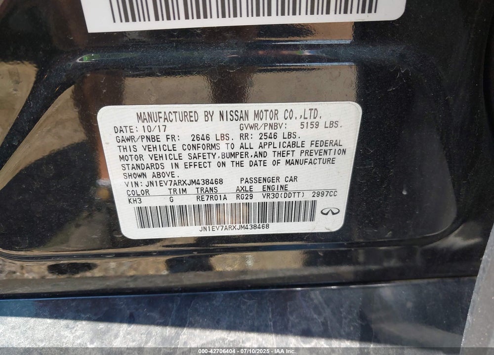 2018 INFINITI Q50 VIN: JN1EV7ARXJM438468