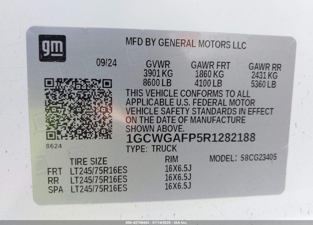 2024 CHEVROLET EXPRESS CARGO VIN: 1GCWGAFP5R1282188
