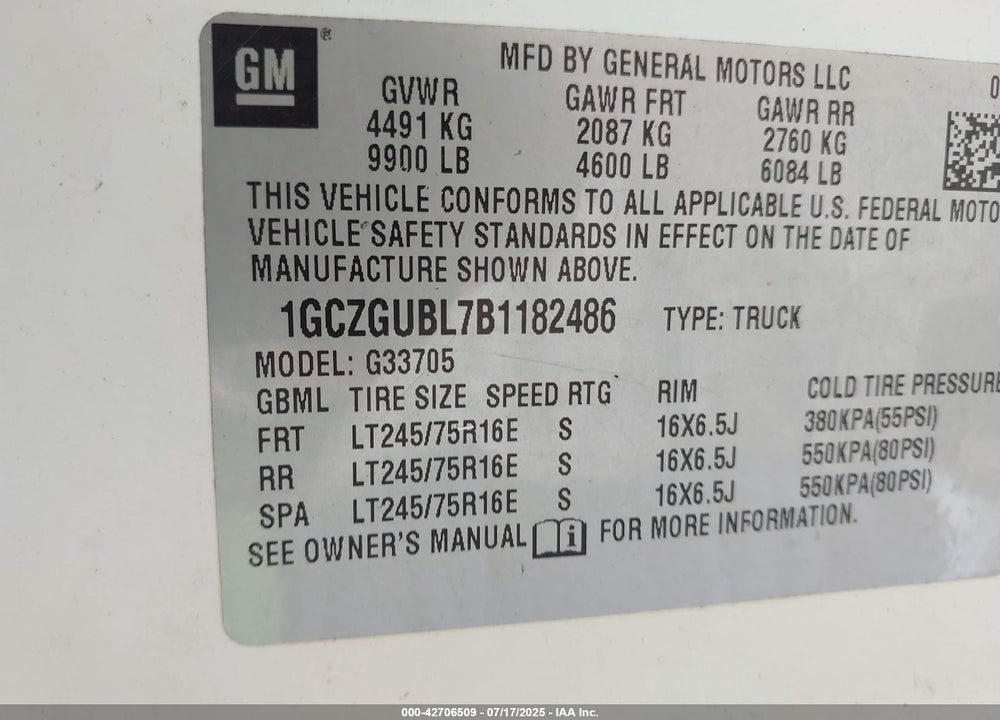 2011 CHEVROLET EXPRESS 3500 DIESEL VIN: 1GCZGUBL7B1182486