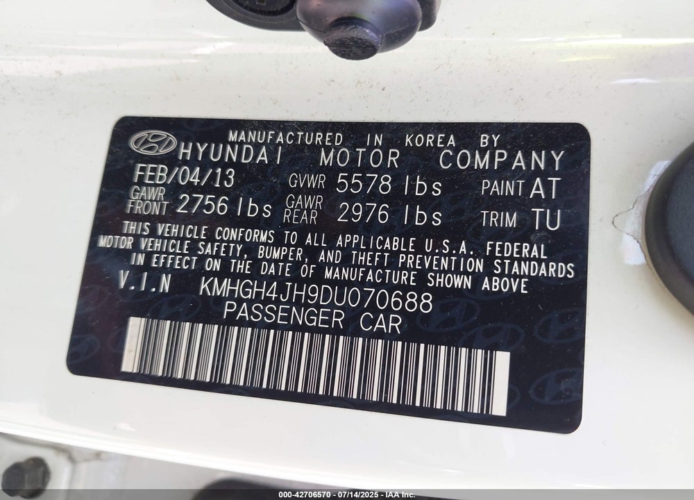 2013 HYUNDAI EQUUS VIN: KMHGH4JH9DU070688