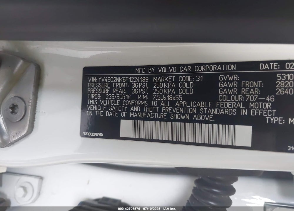 2015 VOLVO XC70 VIN: YV4902NK6F1224189