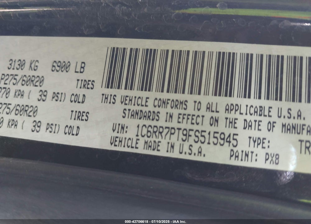 2015 RAM 1500 VIN: 1C6RR7PT9FS515945