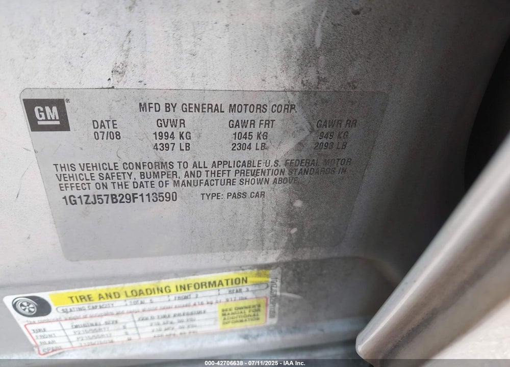 2009 CHEVROLET MALIBU VIN: 1G1ZJ57B29F113590