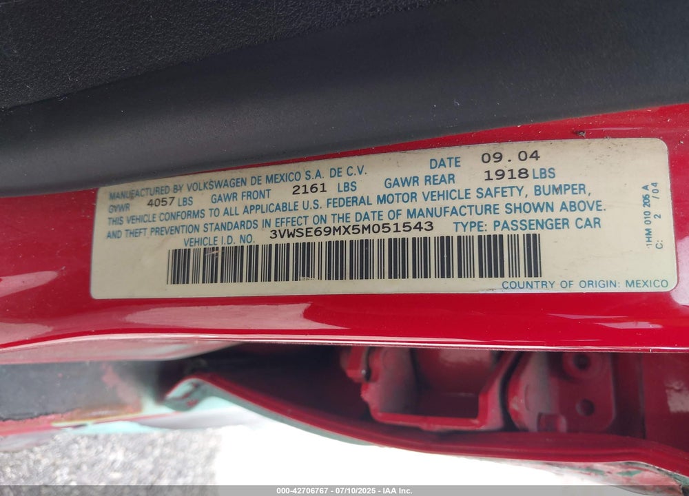 2005 VOLKSWAGEN JETTA GLI 1.8T VIN: 3VWSE69MX5M051543