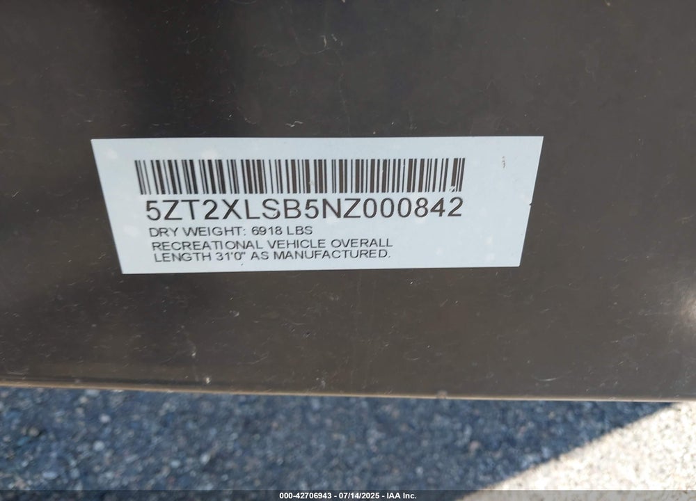 2022 XLRT XLT27QB 79B VIN: 5ZT2XLSB5NZ000842
