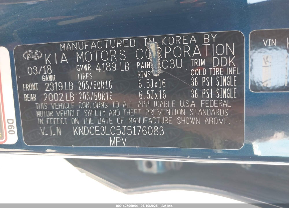 2018 KIA NIRO VIN: KNDCE3LC5J5176083