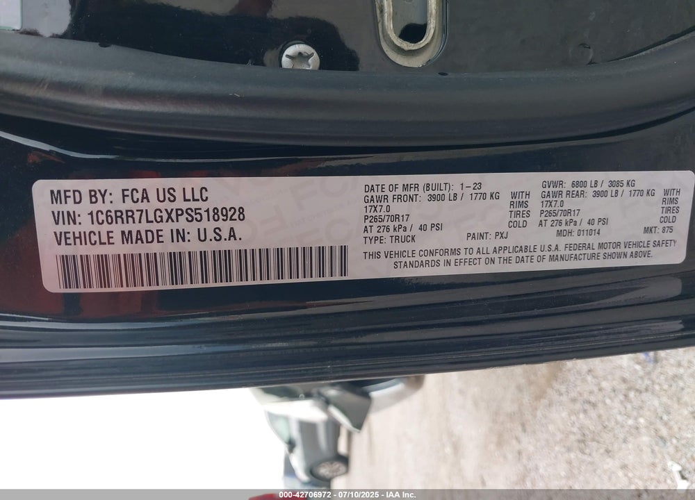 2023 RAM 1500 CLASSIC VIN: 1C6RR7LGXPS518928