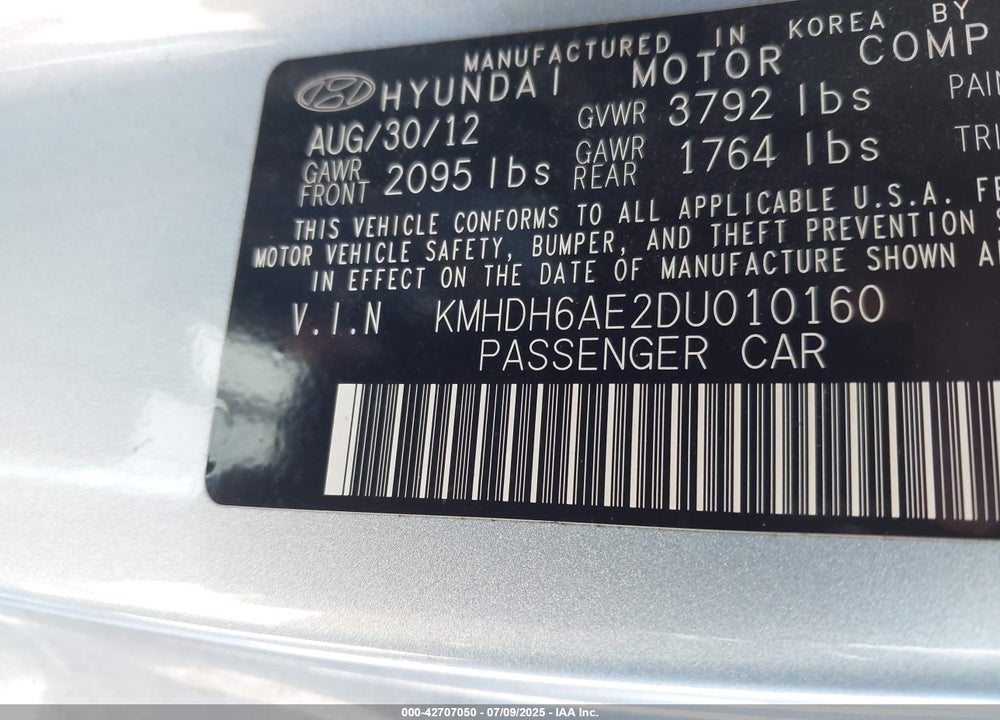 2013 HYUNDAI ELANTRA VIN: KMHDH6AE2DU010160
