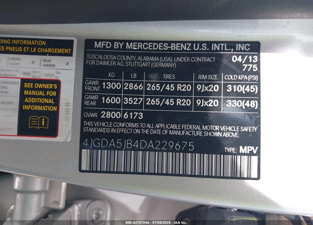 2013 MERCEDES-BENZ ML 350 VIN: 4JGDA5JB4DA229675