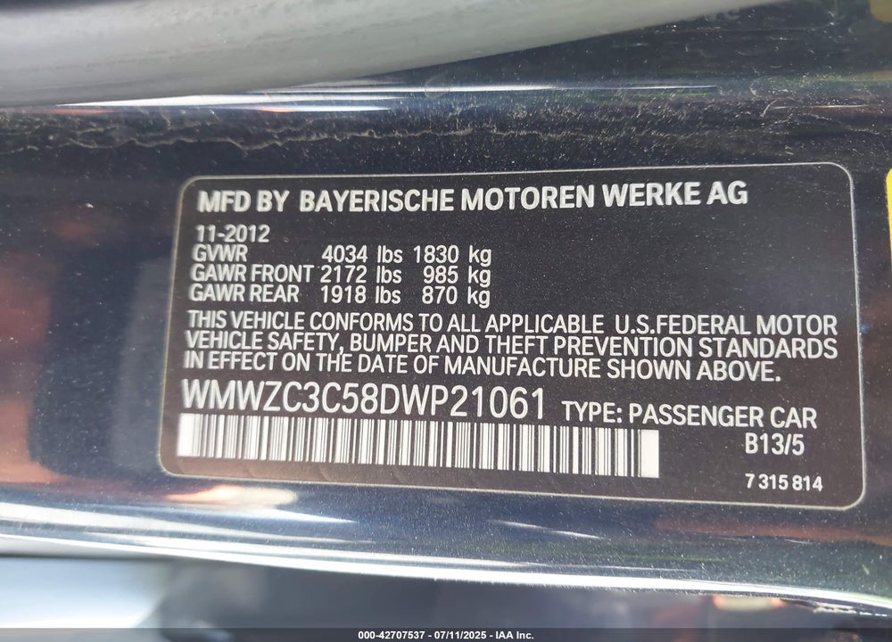 2013 MINI COOPER COUNTRYMAN VIN: WMWZC3C58DWP21061