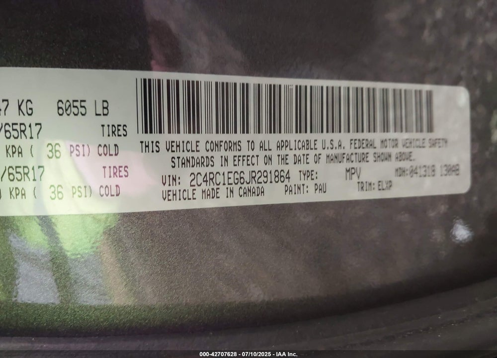 2018 CHRYSLER PACIFICA TOURING L PLUS VIN: 2C4RC1EG6JR291864