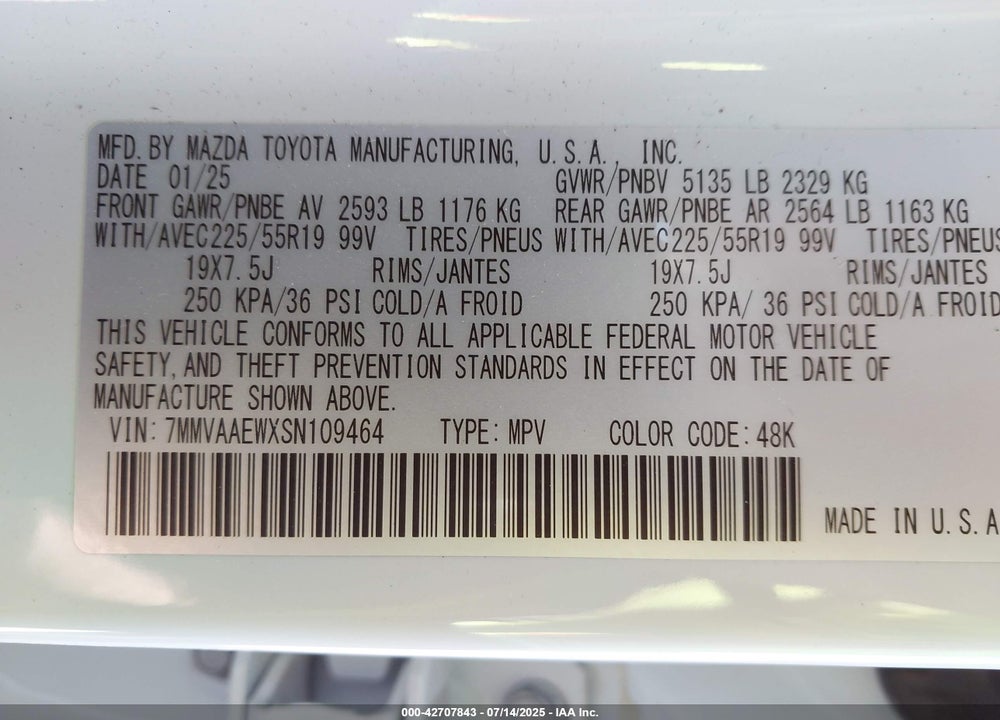 2025 MAZDA CX-50 HYBRID PREMIUM PLUS PACKAGE VIN: 7MMVAAEWXSN109464