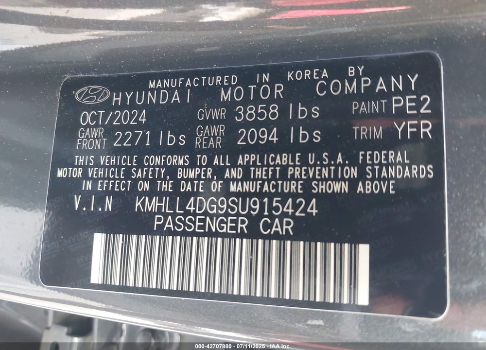 2025 HYUNDAI ELANTRA VIN: KMHLL4DG9SU915424