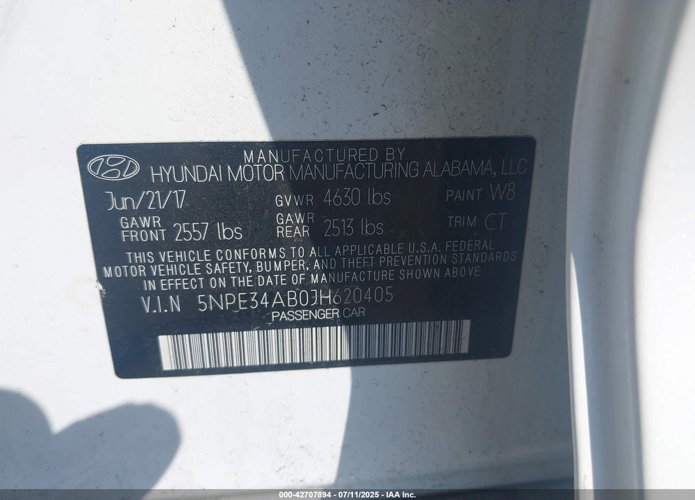 2018 HYUNDAI SONATA VIN: 5NPE34AB0JH620405