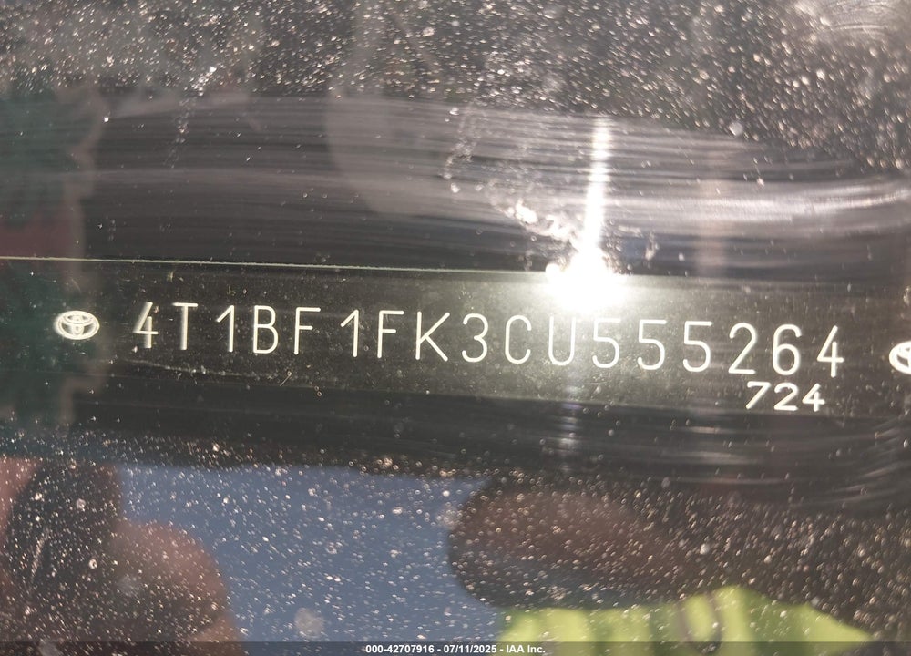 2012 TOYOTA CAMRY VIN: 4T1BF1FK3CU555264