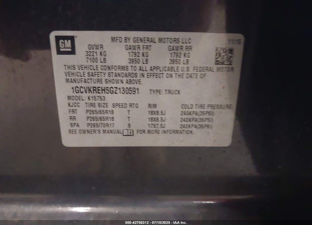 2016 CHEVROLET SILVERADO 1500 VIN: 1GCVKREH5GZ130591