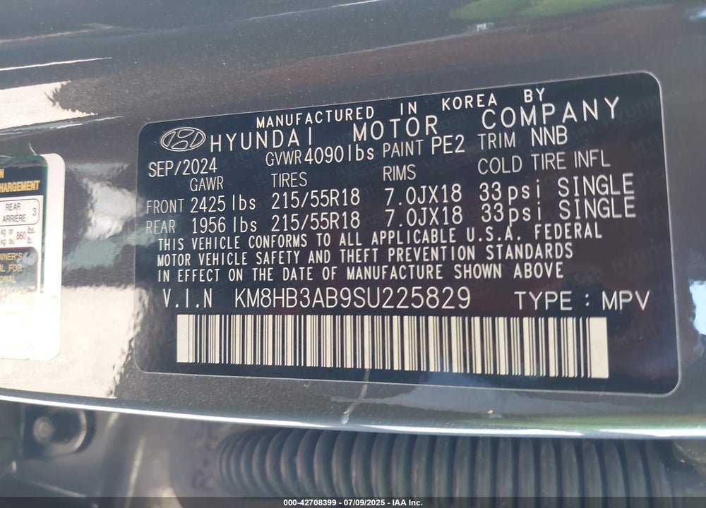 2025 HYUNDAI KONA VIN: KM8HB3AB9SU225829