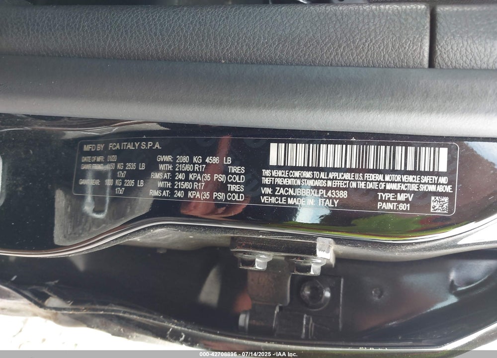 2020 JEEP RENEGADE VIN: ZACNJBBBXLPL43388