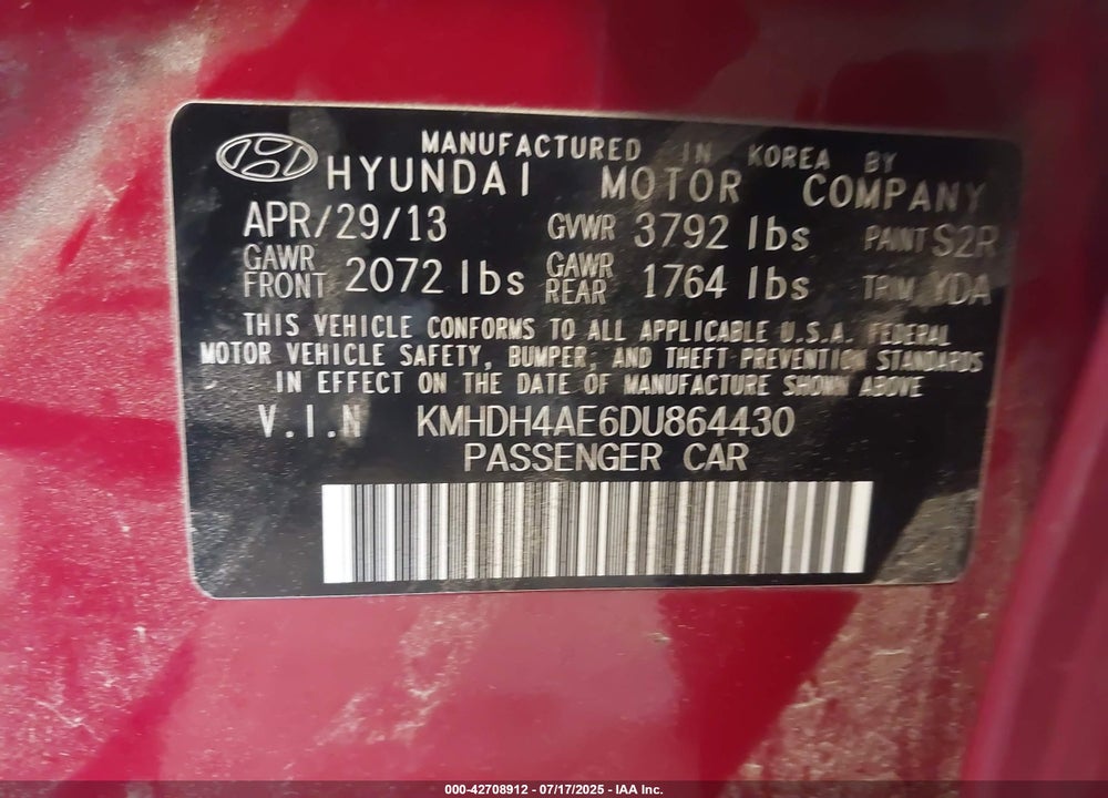 2013 HYUNDAI ELANTRA GLS VIN: KMHDH4AE6DU864430