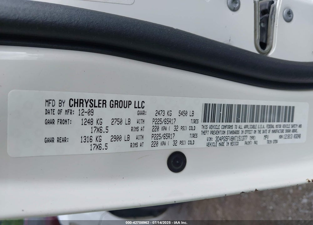 2010 DODGE JOURNEY VIN: 3D4PG5FV8AT151377