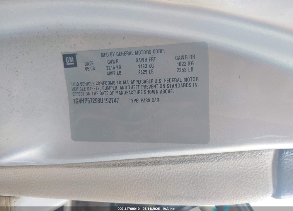 2008 BUICK LUCERNE CX VIN: 1G4HP57298U192747