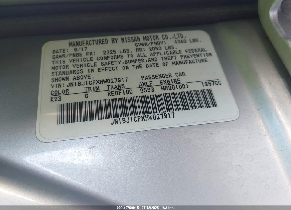 2017 NISSAN ROGUE SPORT VIN: JN1BJ1CPXHW027917