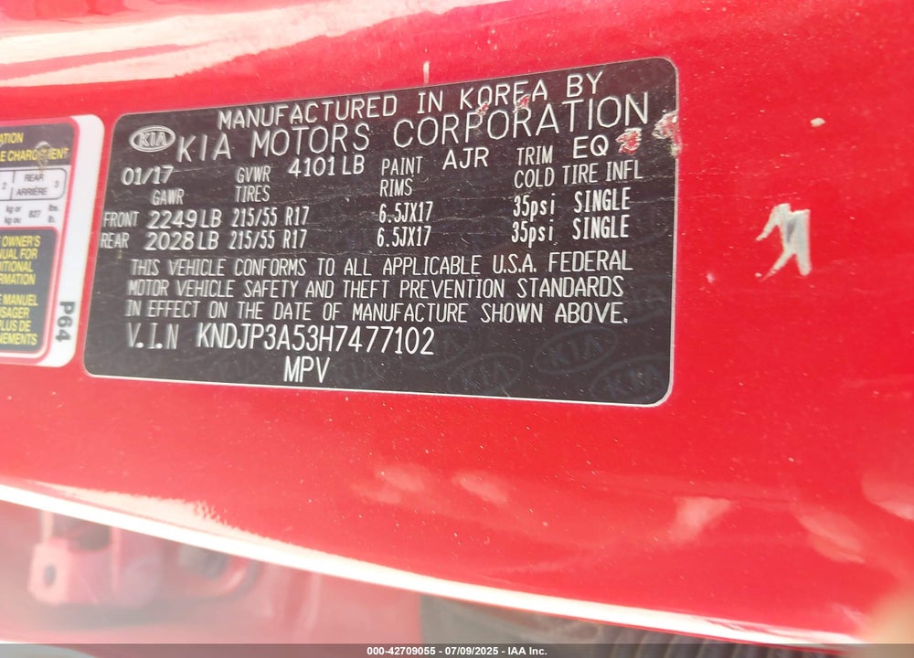 2017 KIA SOUL VIN: KNDJP3A53H7477102