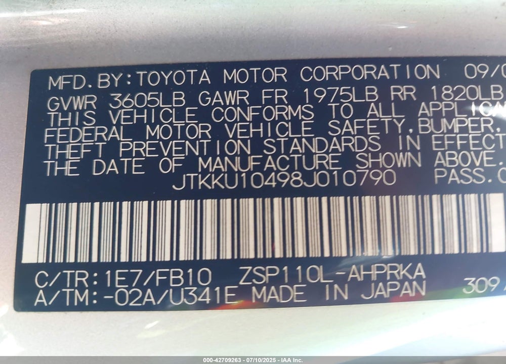 2008 SCION XD VIN: JTKKU10498J010790