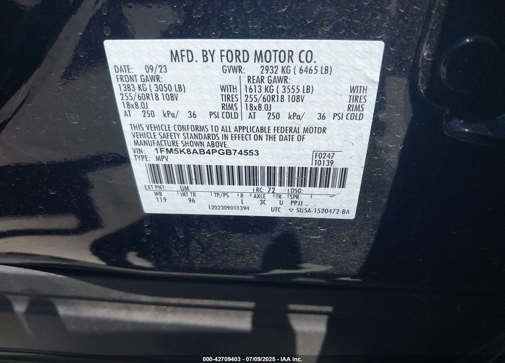 2023 FORD POLICE INTERCEPTOR SEDAN VIN: 1FM5K8AB4PGB74553