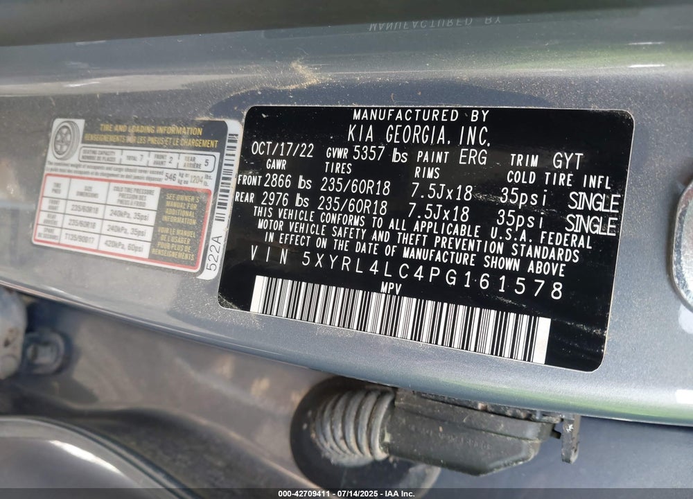 2023 KIA SORENTO VIN: 5XYRL4LC4PG161578