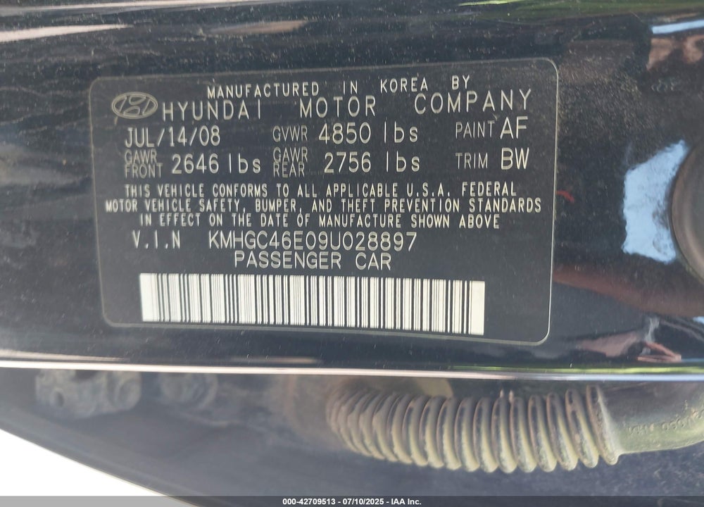 2009 HYUNDAI GENESIS VIN: KMHGC46E09U028897