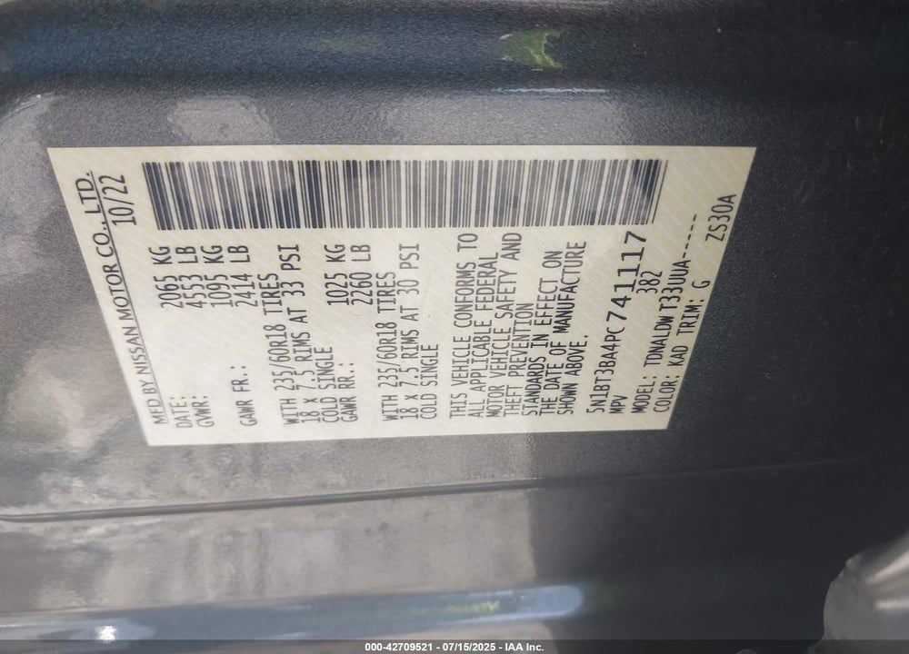 2023 NISSAN ROGUE VIN: 5N1BT3BA4PC741117