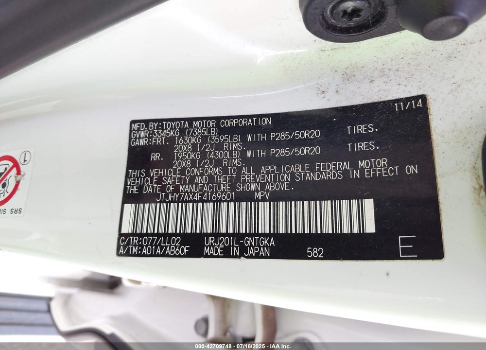 2015 LEXUS LX 570 VIN: JTJHY7AX4F4169601
