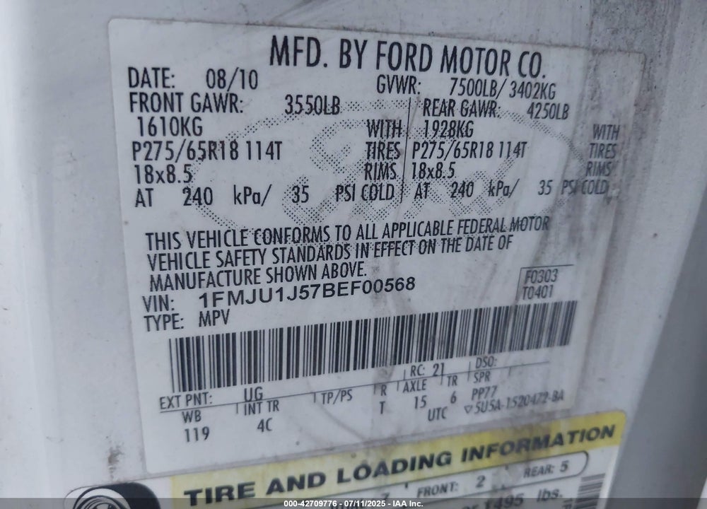2011 FORD EXPEDITION VIN: 1FMJU1J57BEF00568