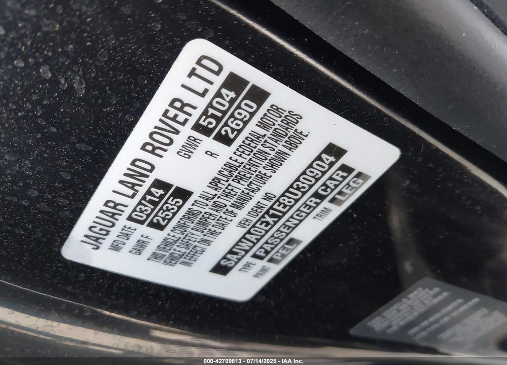 2014 JAGUAR XF VIN: SAJWA0EX1E8U30904