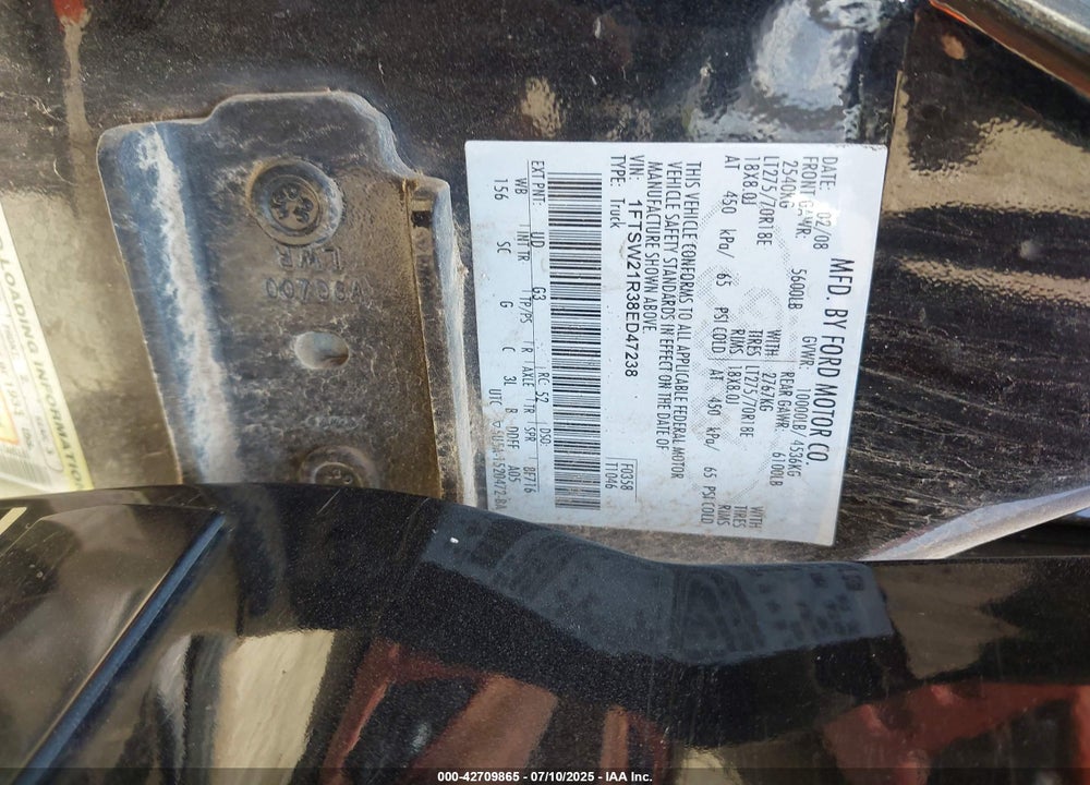 2008 FORD F-250 VIN: 1FTSW21R38ED47238