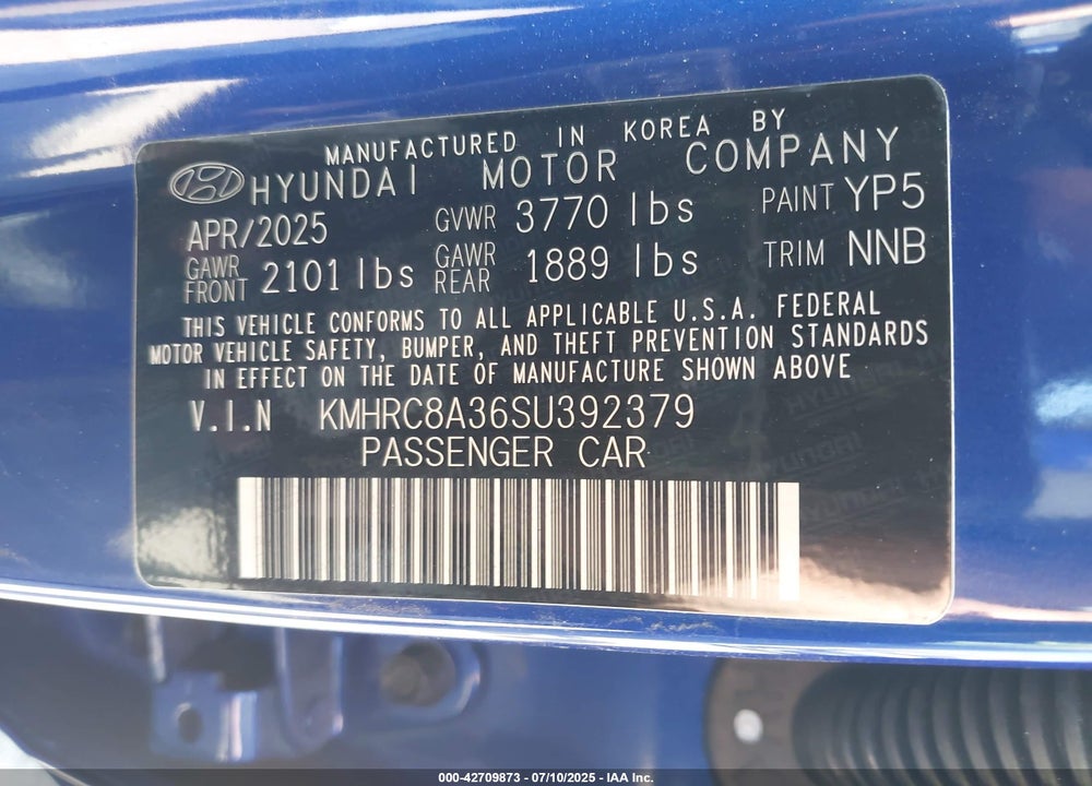 2025 HYUNDAI VENUE SEL/LIMITED VIN: KMHRC8A36SU392379