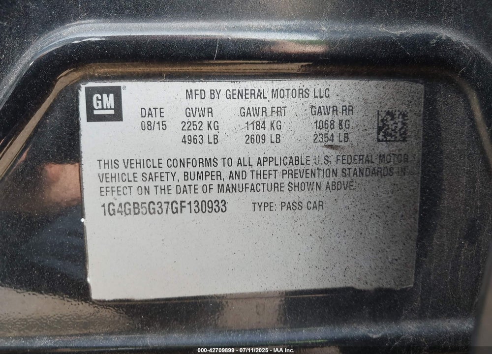 2016 BUICK LACROSSE VIN: 1G4GB5G37GF130933