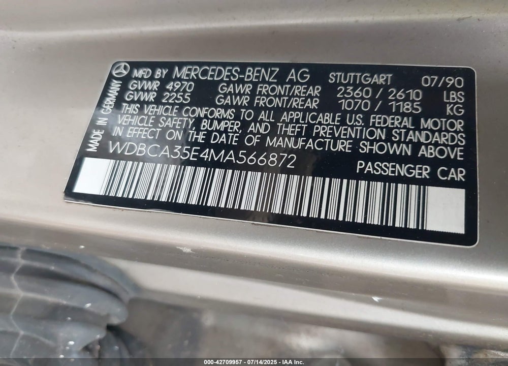 1991 MERCEDES-BENZ 420 SEL VIN: WDBCA35E4MA566872