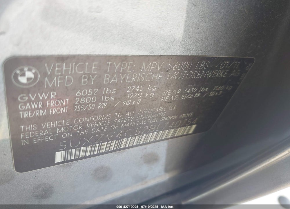 2011 BMW X5 VIN: 5UXZV4C52BL740754