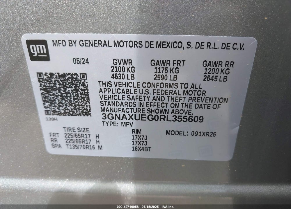 2024 CHEVROLET EQUINOX VIN: 3GNAXUEG0RL355609
