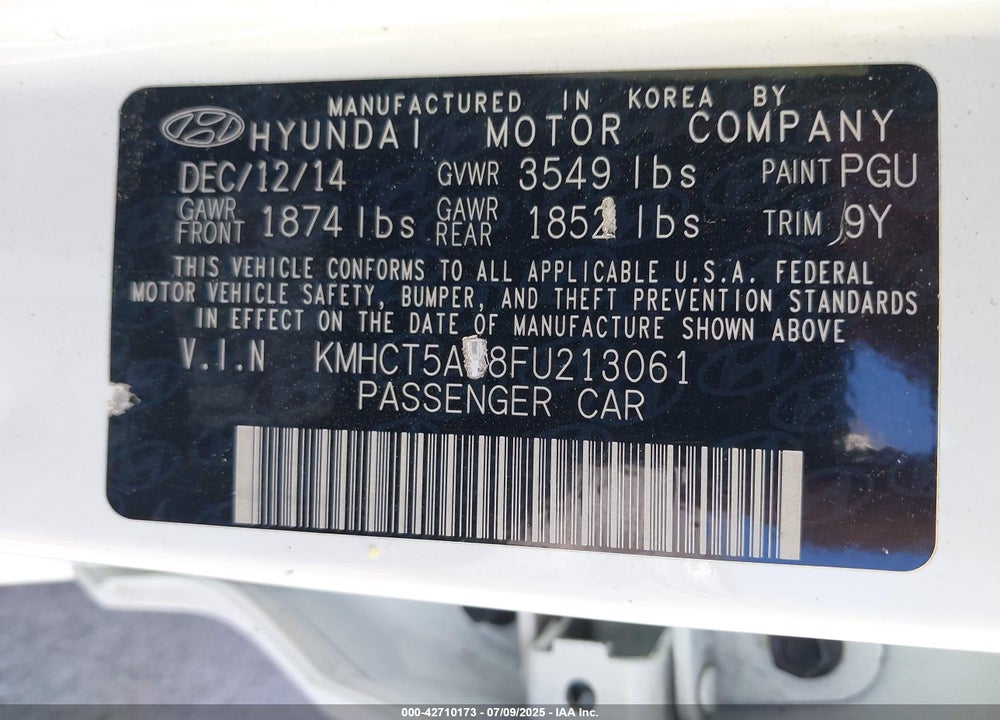 2015 HYUNDAI ACCENT VIN: KMHCT5AE8FU213061