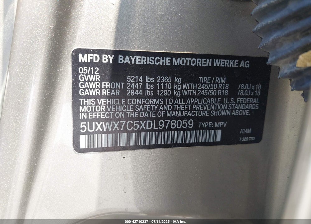 2013 BMW X3 VIN: 5UXWX7C5XDL978059