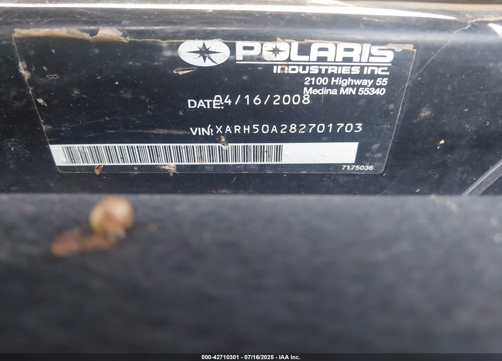 2008 POLARIS RANGER 4X4 VIN: 4XARH50A282701703