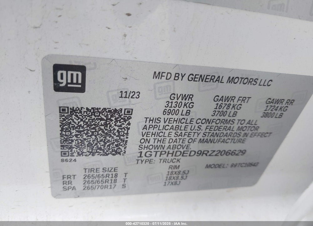 2024 GMC SIERRA 1500 VIN: 1GTPHDED9RZ206629
