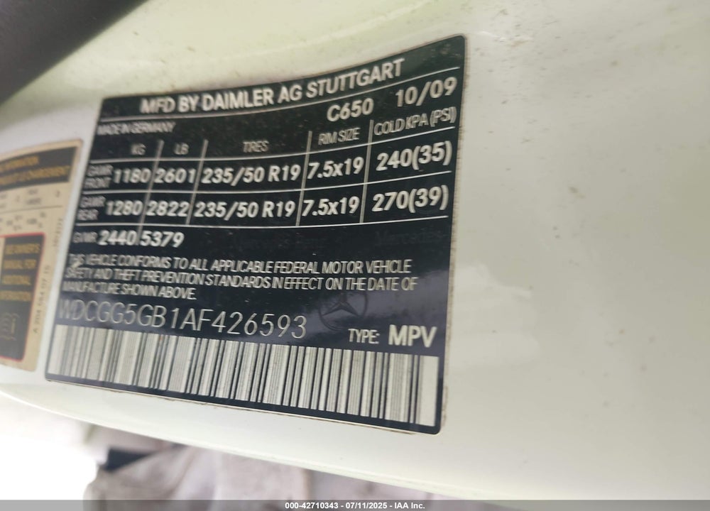 2010 MERCEDES-BENZ GLK-CLASS VIN: WDCGG5GB1AF426593