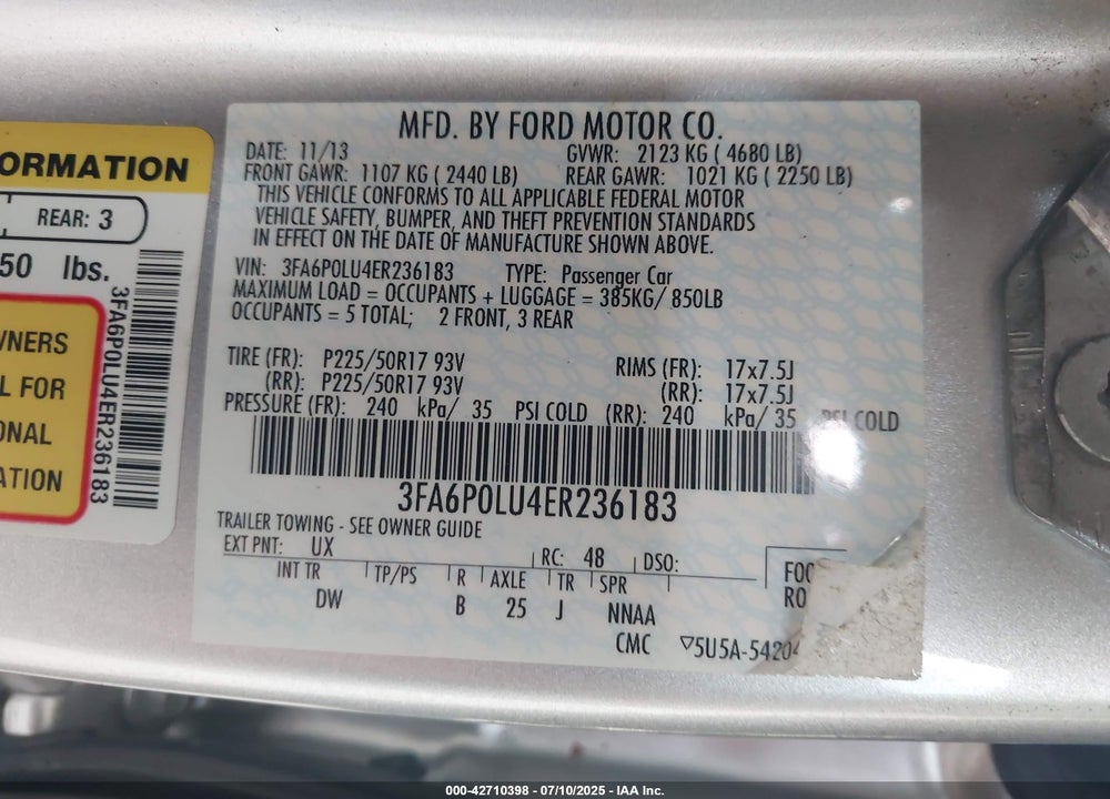 2014 FORD FUSION HYBRID SE VIN: 3FA6P0LU4ER236183