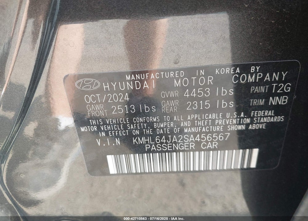2025 HYUNDAI SONATA VIN: KMHL64JA2SA456567