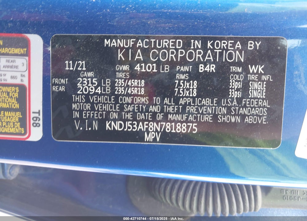 2022 KIA SOUL VIN: KNDJ53AF8N7818875