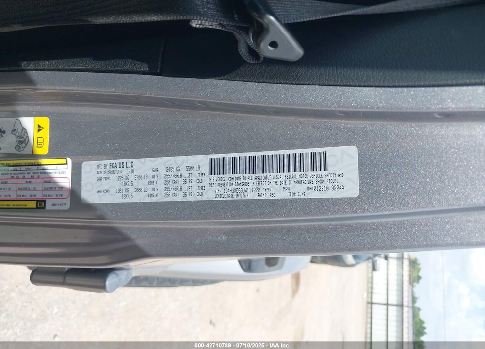 2018 JEEP WRANGLER UNLIMITED VIN: 1C4HJXEG9JW111272